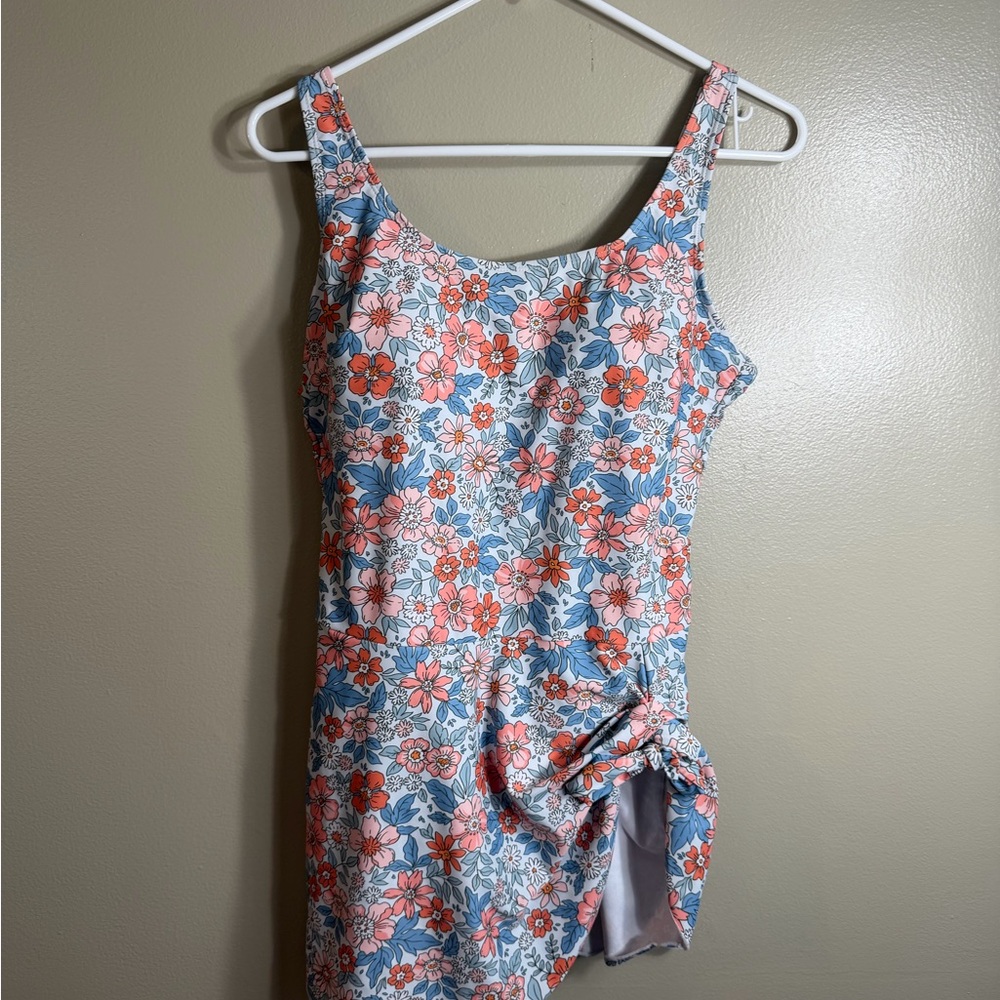 Cupshe Coral and Blue Floral Side-Tie One-Piece Swimsuit